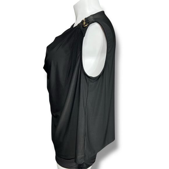 Harper 241 Womens Blouse Shirt Top Drape Neck Chain Accent Stretch Black 2X - Picture 4 of 10